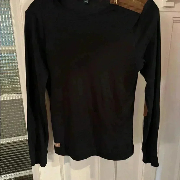 Lauren Ralph Lauren women’s black top w/faux suede elbow patches sz M - Picture 2 of 11